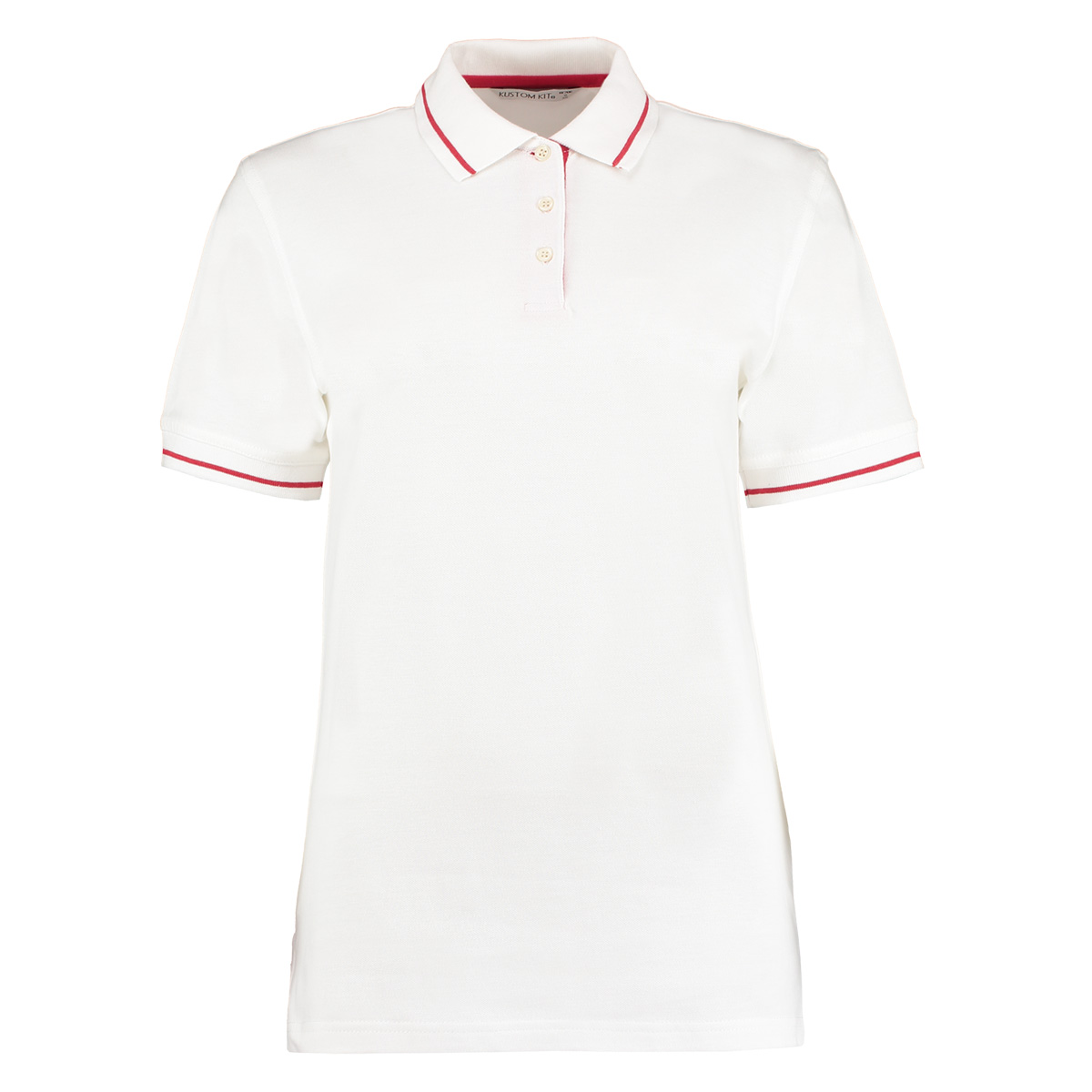 Kustom Kit Ladies St White/Red 12 Mellion Short Sleeve Polo Shirt