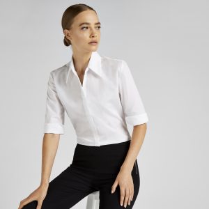 KK720 Ladies Kustom Kit White Continental Blouse Short Sleeve Workwear